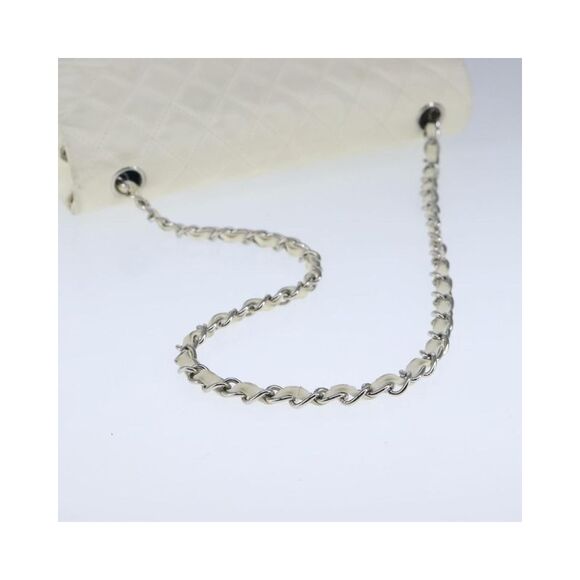 Pre Loved CHANEL Matelasse Chain Shoulder Bag Lamb Skin White Silver CC Auth - Picture 7 of 8